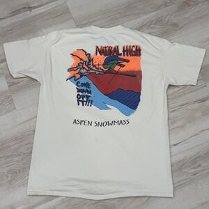 Vintage Resort Works Shirt Mens XL White Aspen Snowmass Natural High Ski Tee